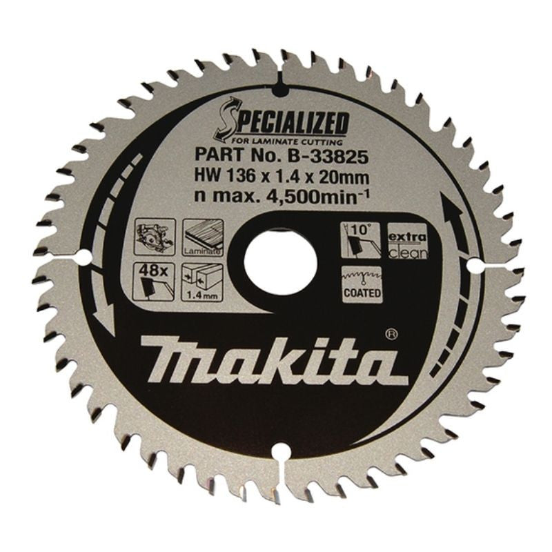 Lames carbure MAKITA B-33825 Ø136mmx20x48D ''Specialized'' Bois stratifié pour scies circulaires