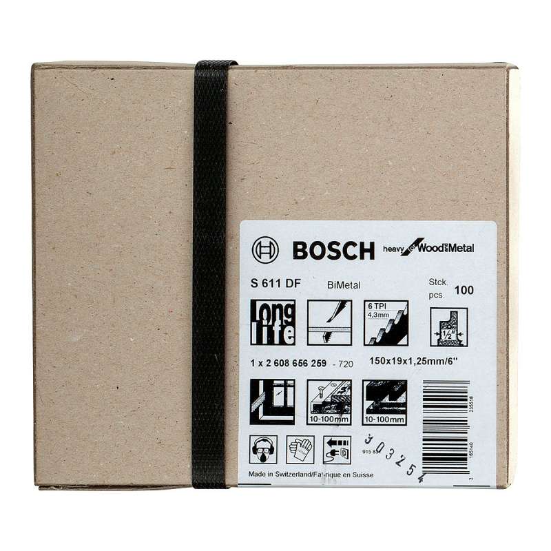 Lot de 100 lames de scie sabre S 611 DF BOSCH Heavy pour bois et métal