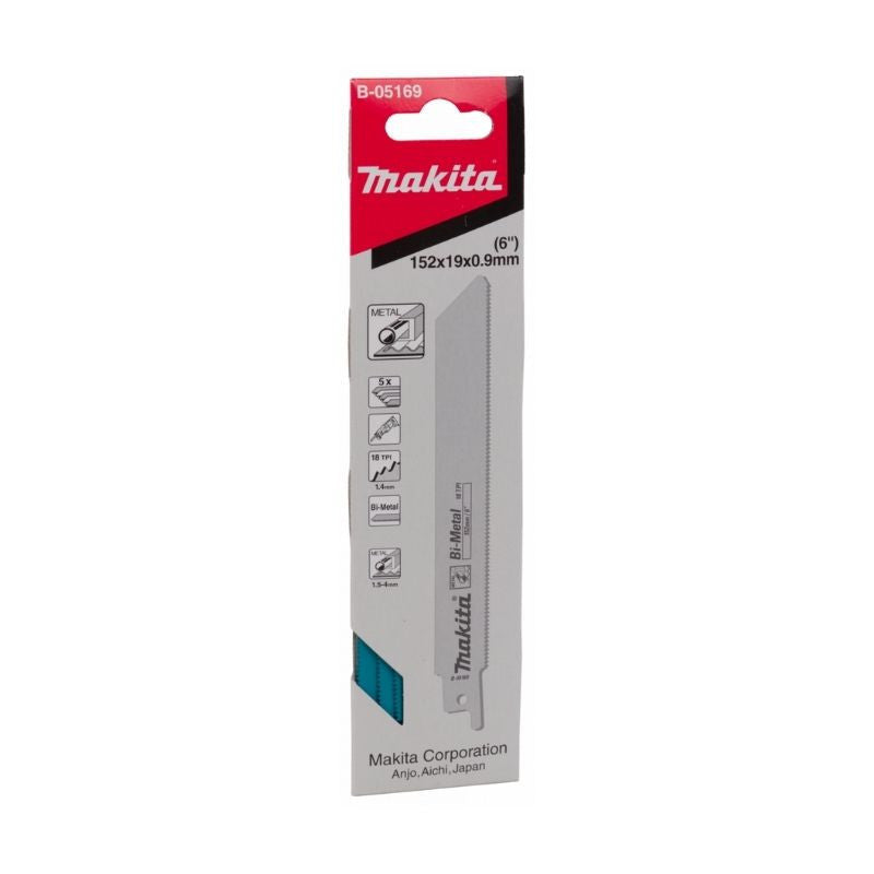 Lot de 5 lames de scie sabre MAKITA B-05169 Bi-Métal flexibles pour acier et Inox (2,5 à 3,5 mm) et métaux non ferreux 150 mm