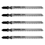 Lot de 5 lames MAKITA A-85628 pour scie sauteuse (bois, contre-plaqué et PVC) (3 à 65mm)