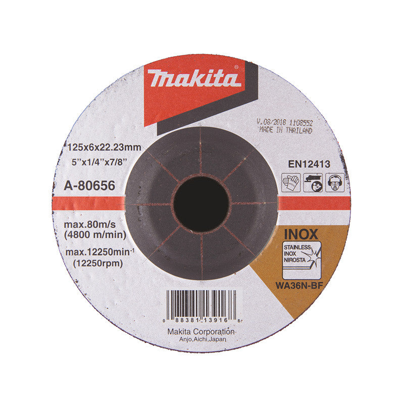 Meule à ébarber inox, pour meuleuses d'angle 125 x 6 x 22,23  MAKITA  A-80656