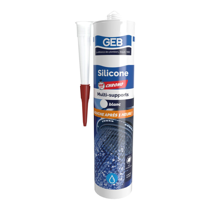 Mastic silicone acétique 60 mn chrono - GEB - 890780 - Blanc - Cartouche 280 ml