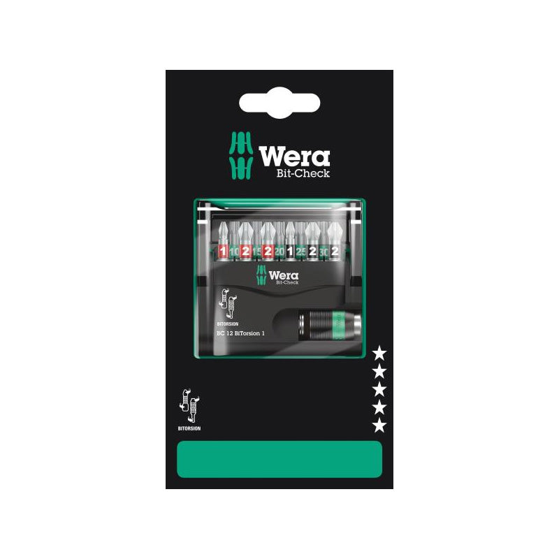 Jeu d'embouts avec support  Bit-Check 12 BiTorsion 1 SB, 12 pièces - WERA - 05136385001