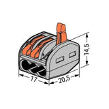 Pack de 15 bornes de connexion rapide à levier WAGO 3 entrées  fil souple & rigide - 222-413