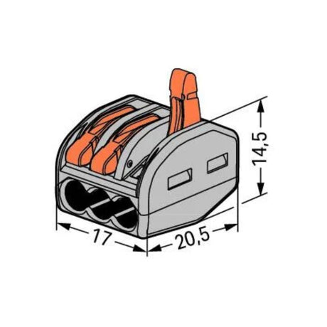 Pack de 15 bornes de connexion rapide à levier WAGO 3 entrées  fil souple & rigide - 222-413