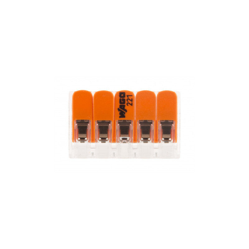 Pack de 5 bornes de connexion rapide à levier WAGO 5 entrées fil souple et rigide - S221