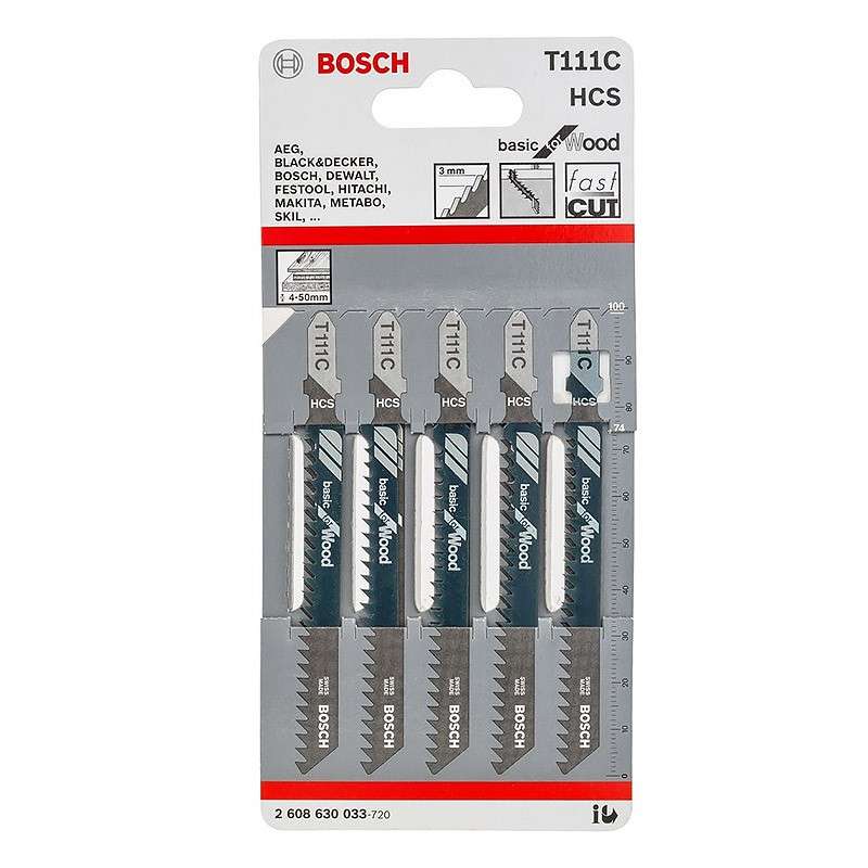Pack de 5 lames de scie sauteuse BOSCH 2608630033 T111C  BOIS