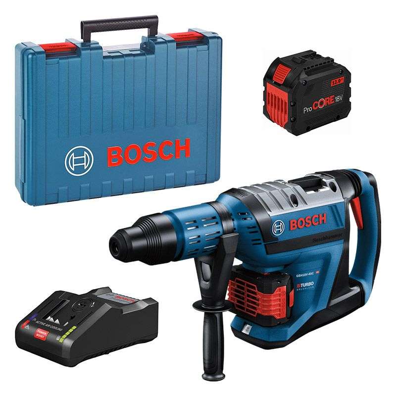 Perforateur sans-fil Bi turbo BOSCH 0611913002 - GBH 18V-45 C Professional SDS max + 2 batteries 2x12Ah