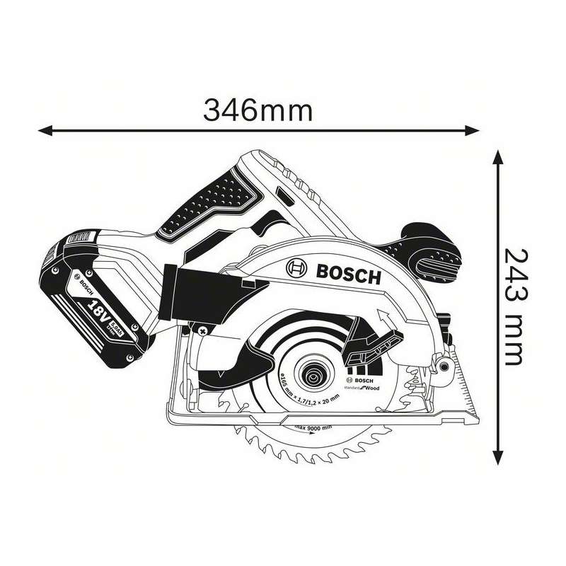 Scie circulaire sans fil Ø 165 BOSCH 06016A2200 - GKS 18V-57 Professional 18V (vendu sans batterie)